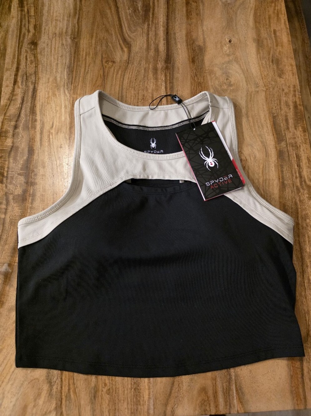 Spyder Active Women's Black/Beige Cropped Tank Top, Women's Size Large